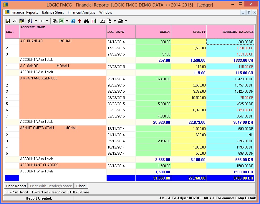 fmcg ledger report